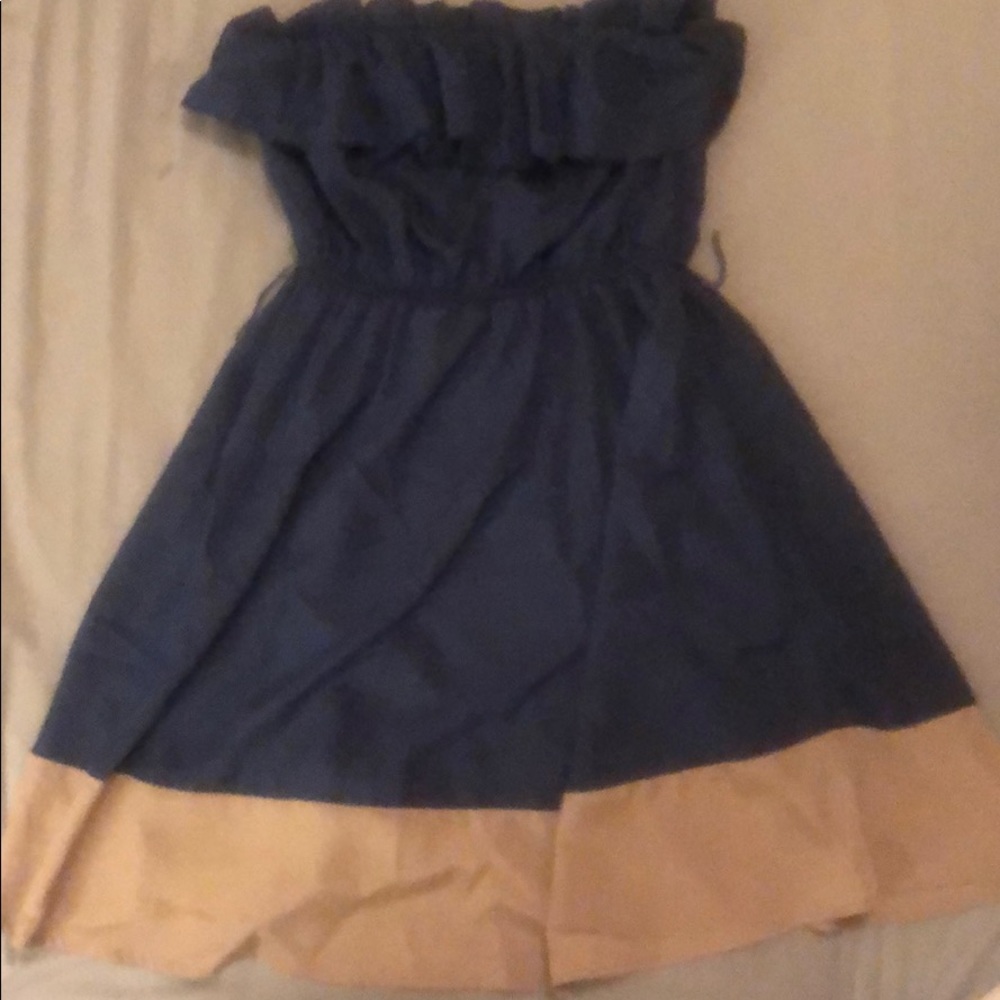 Navy Ruffle Top Strapless Dress